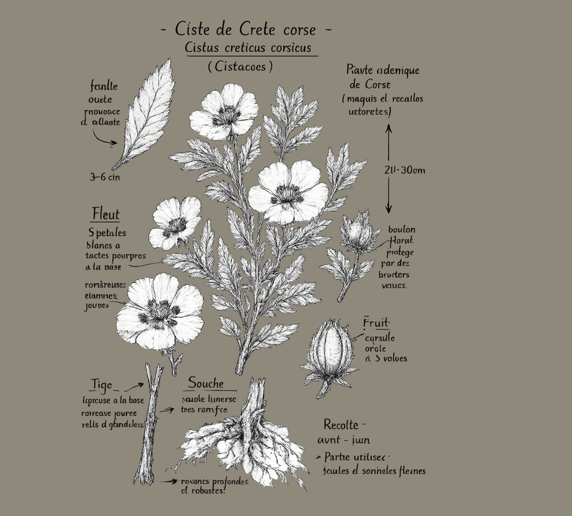 Botanical illustration of Corsican cistus